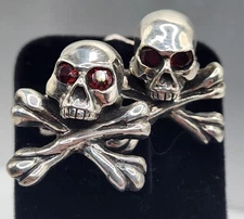 King Baby Studio SKULL & CROSSBONES Red Garnet Cufflinks A10-6015 (VAP024555)