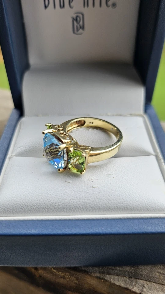 Anillo pesado 14k Blue Nile Georgeous BlueTopacio y peridoto 6,5 gramos Foto 3 de 4