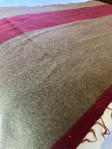 Vtg Double Face wool fabric Blanket Remnant Thick Khaki Brown Red 32”x 84” - Picture 8 of 17