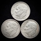 90% Silver - Pre-1965 Roosevelt Dime - 3 Dimes - Circulated Condition - M2-4