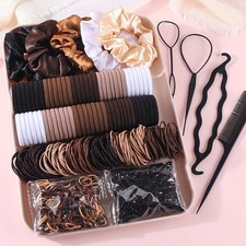 Women Dark Hair Accessories Set Elastic Seamless Ponytail Scrunchies 1109pcs