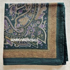 Mens VTG Handkerchief Border Paisley Flourish Pocket Square Green Cotton 19" K1