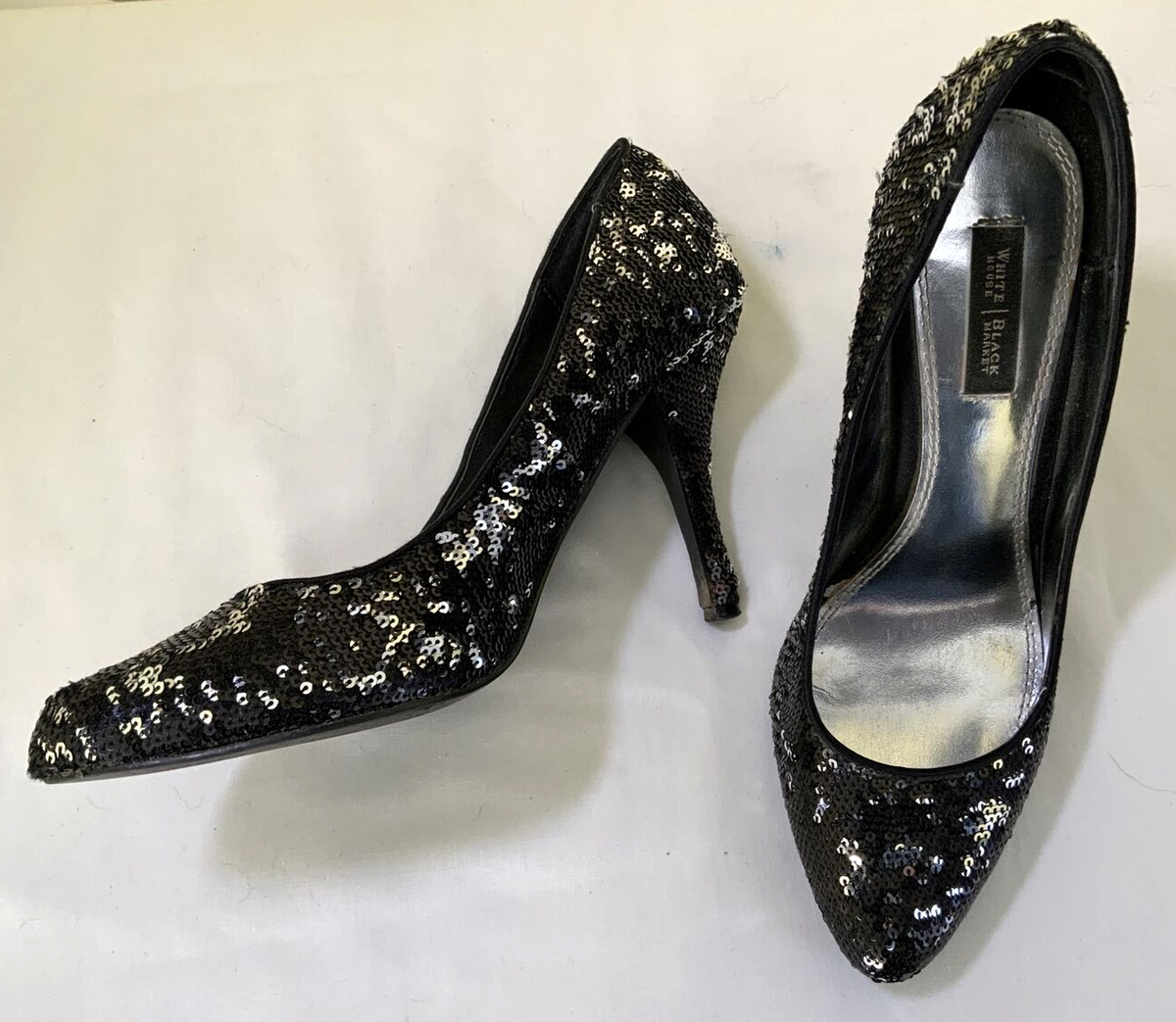 WHBM White House Black Market Athena Sequin Pumps Black Silver Size