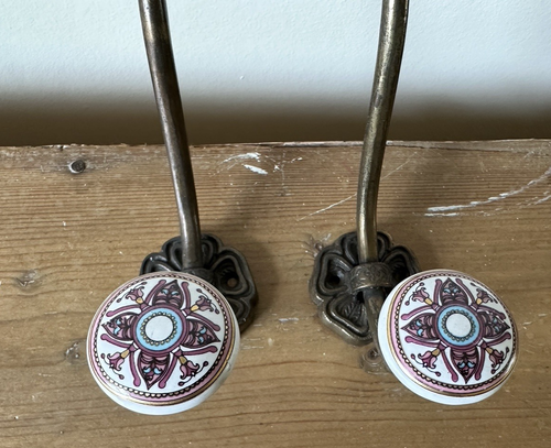 Pair Deluxe Cast Iron & Ceramic Coat Hook - Picture 6 of 14