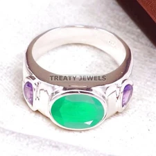 Emerald Oval Cut Gemstone With 925 Sterling Silver Ring For Men's #A296