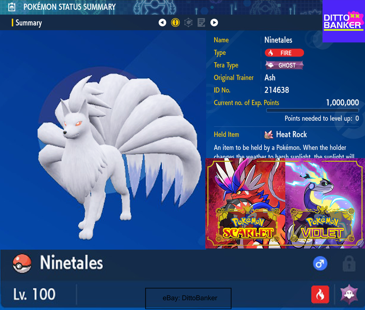 Pokemon Scarlet/Violet ✨SHINY Ninetales Kanto Lv100 Timid 6IV w