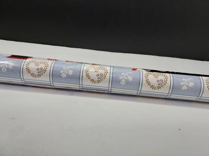 Nuevo de Colección 1998 Papel de Contacto Flores Azules y Corazones Rojos Adhesivo Estilo Casa de Campo Foto 2 de 4