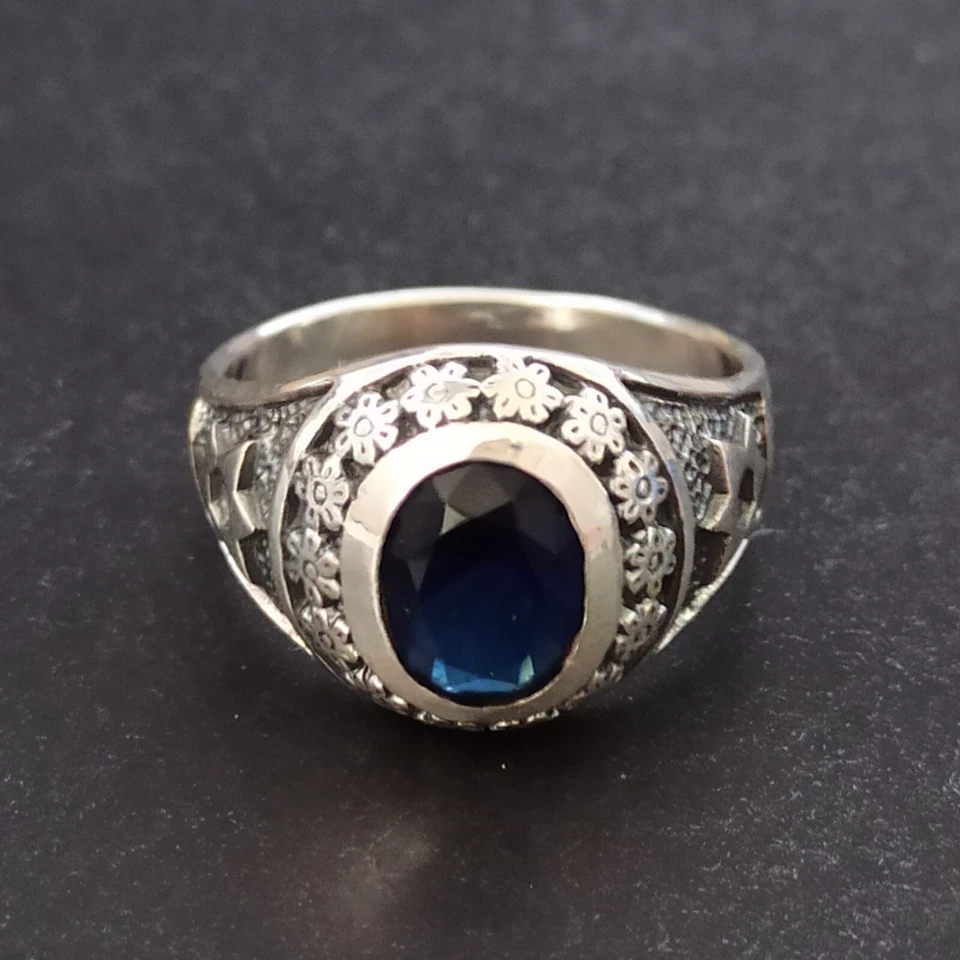 Anillo Hombre Estrella David Plata 925 Azul Real Sello Masivo 8.75 Retro Pinky Regalo Foto 3 de 4