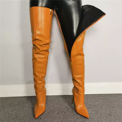Women Stiletto Heels Shoes Pointed Toe Party Over The Knee Thigh High Boots - Bild 3 von 31