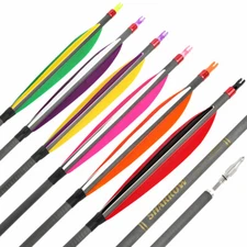 30" Pure Carbon Arrows SP500 SP600 Archery 6'' Feather Recurve Bow Tips Hunting