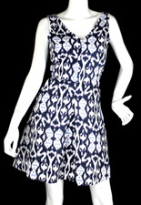 {GAP} Dress Blue/White Pattern Short Flare V Neck Sleeveless Zip Lined Summer ~4
