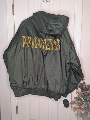 Green Bay Packers Jacket Puffer Hooded Full Zip VTG 90's NFL Game