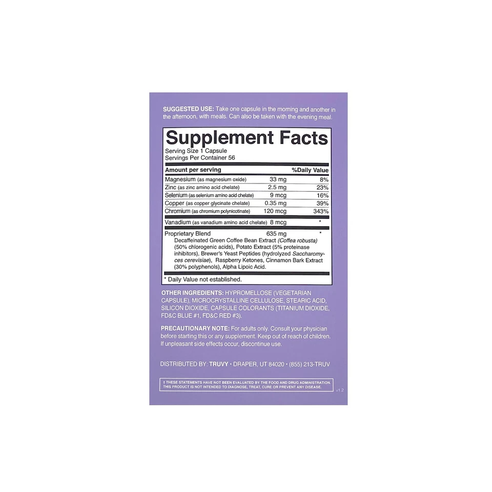 Supresor del apetito doble Tru+ para bajar de peso - 56 cápsulas - química sanguínea Foto 2 de 4