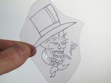 vtg 1960s 70s Tattoo Flash acetate stencil Smoking Tophat Skeleton SK2