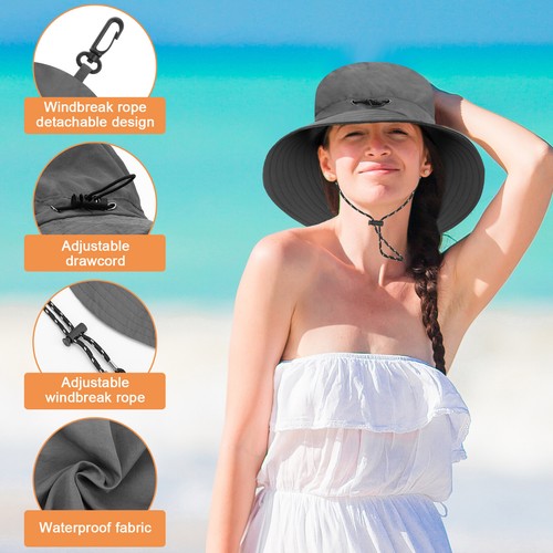 Women Men Bucket Sun Hat Waterproof Wide Brim Foldable Boonie Fishing Hiking Cap - Picture 4 of 10