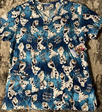 DISNEY FROZEN LADIES NURSING SCRUB TOP SIZE MEDIUM BLUE V NECK NWT