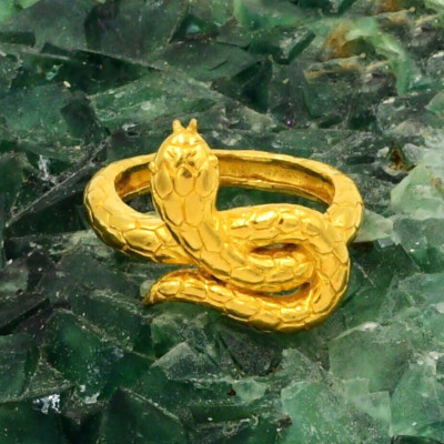 24k Solid Yellow Gold Rare Textured Snake/Serpent Statement
