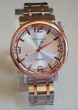 MEN'S SILVER & ROSE GOLD FINISH FASHION DRESSY CASUAL WEAR  WATCH