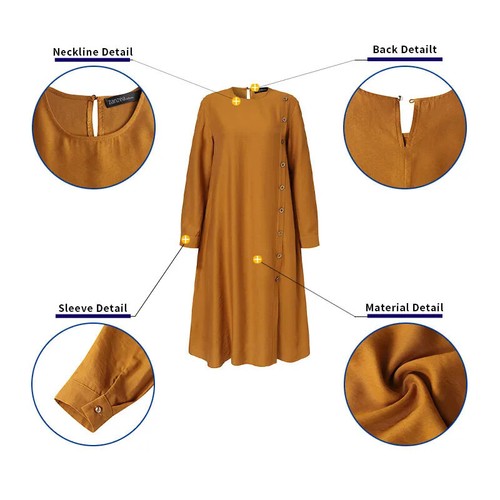 Casual Blouse Women Muslim Long Sleeve Top Solid Color Round Neck Shirt S-3XL - Picture 15 of 28
