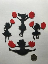 HANDMADE Paper Die Cut 4 Cheerleaders Scrapbook / Card Embellishment