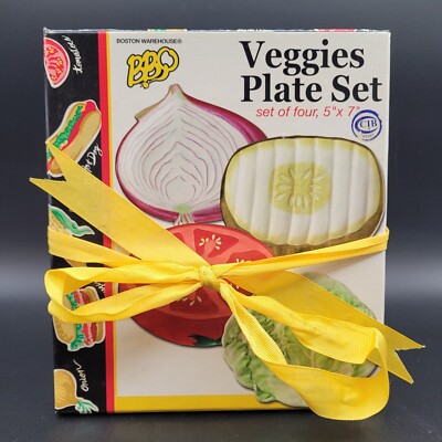 BBQ Veggies Plate Set- Pickle Red Onion Lettuce Tomato Shaped- Boston Warehouse