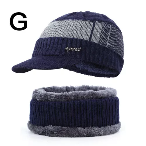 Outdoor Warm Winter Peak Peaked Beanie Visor Fleece Lined Hat Cap With Scarf - Picture 15 of 28