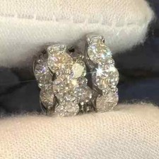 Round Cut 2CT Real Moissanite Huggie Hoop Women's Earrings 14K White Gold Plated