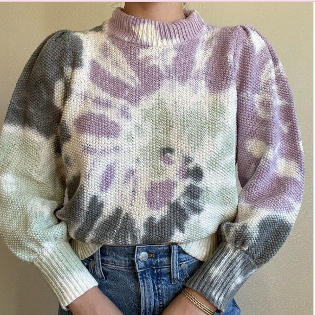 Madewell Tie Dye Textured Puff Sleeve Mock Neck sweater XXS