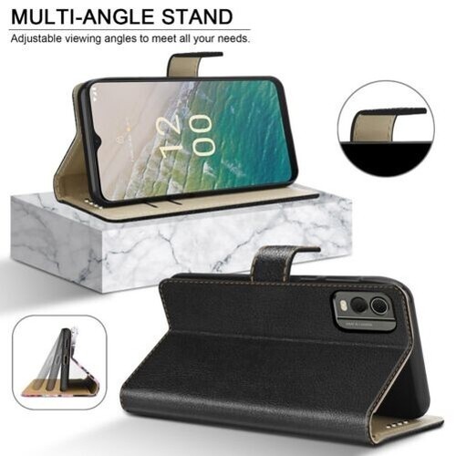 For Nokia C32 Case Slim Leather Wallet Stand Phone Cover + Screen Tempered Glass - Picture 2 of 21