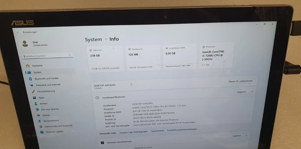 Asus Transformer Pro T304U 12,5" i5-7200U 8 Go 250 Go SSD vitre endommagée #0795 - Photo 2/4