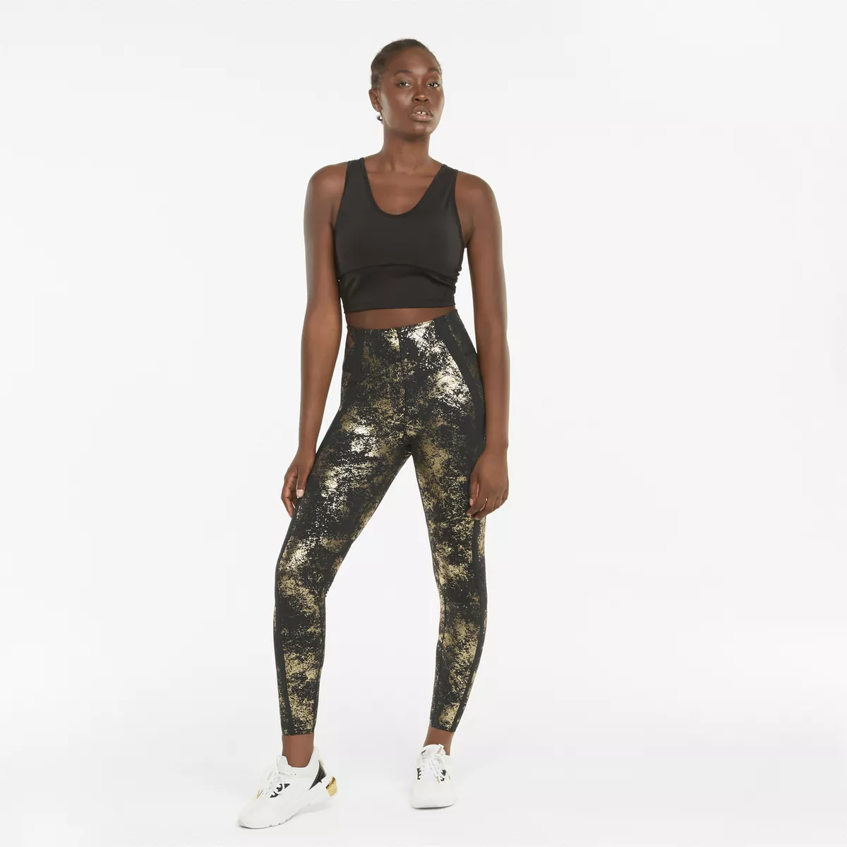 Puma Fashion Luxe ellaVATE Training Leggings Women's Black Gold Athletic  Bottoms