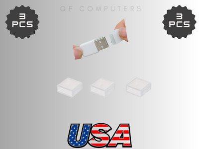 USB A Male Port Plugs (3 Pack)   Dust Covers, Clear Anti-Dust Caps NEW