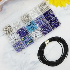 100 PCs Blue Porcelain Beads for Jewelry Making DIY Kit with 5 Meters Leather