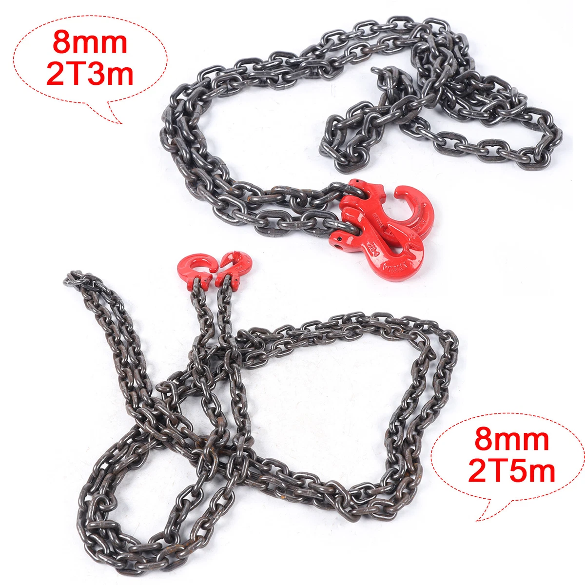 2 M Forstkette 2-Strang – 8 Mm Legierter Stahl, Anschlagkette Mit Gabelkopfhaken, 2:1 Sicherheit