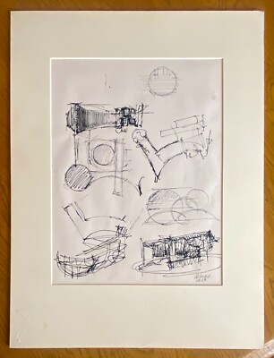 Original James Wines Modernist Pen & Ink Drawing Studies For Sculpture 1965