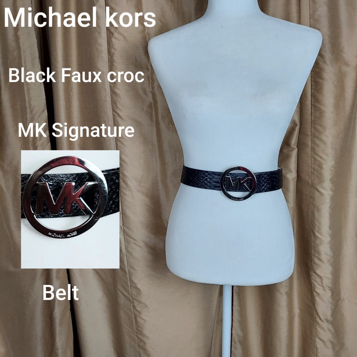 Michael Kors Black Faux Croc Logo Belt Size L | eBay display picture 1