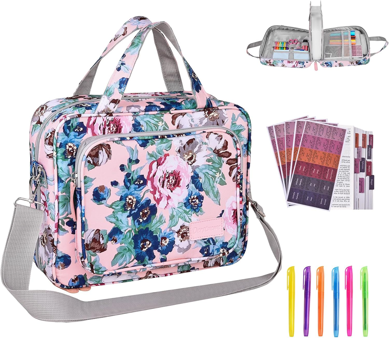 Bible Cover for Women with Handle and Zippered Pocket, Big Flower Design