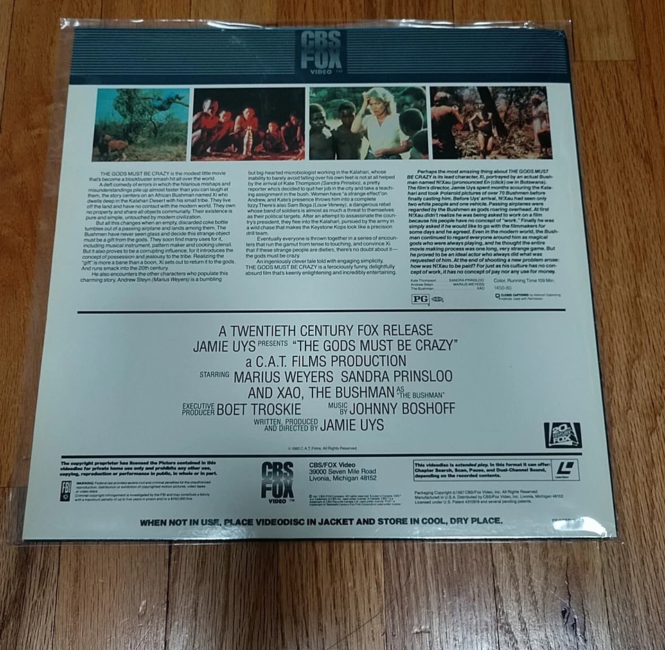 "The Gods Must Be Crazy" Extended Play Laserdisc LD - Marius Weyers - Imagem 2 de 4