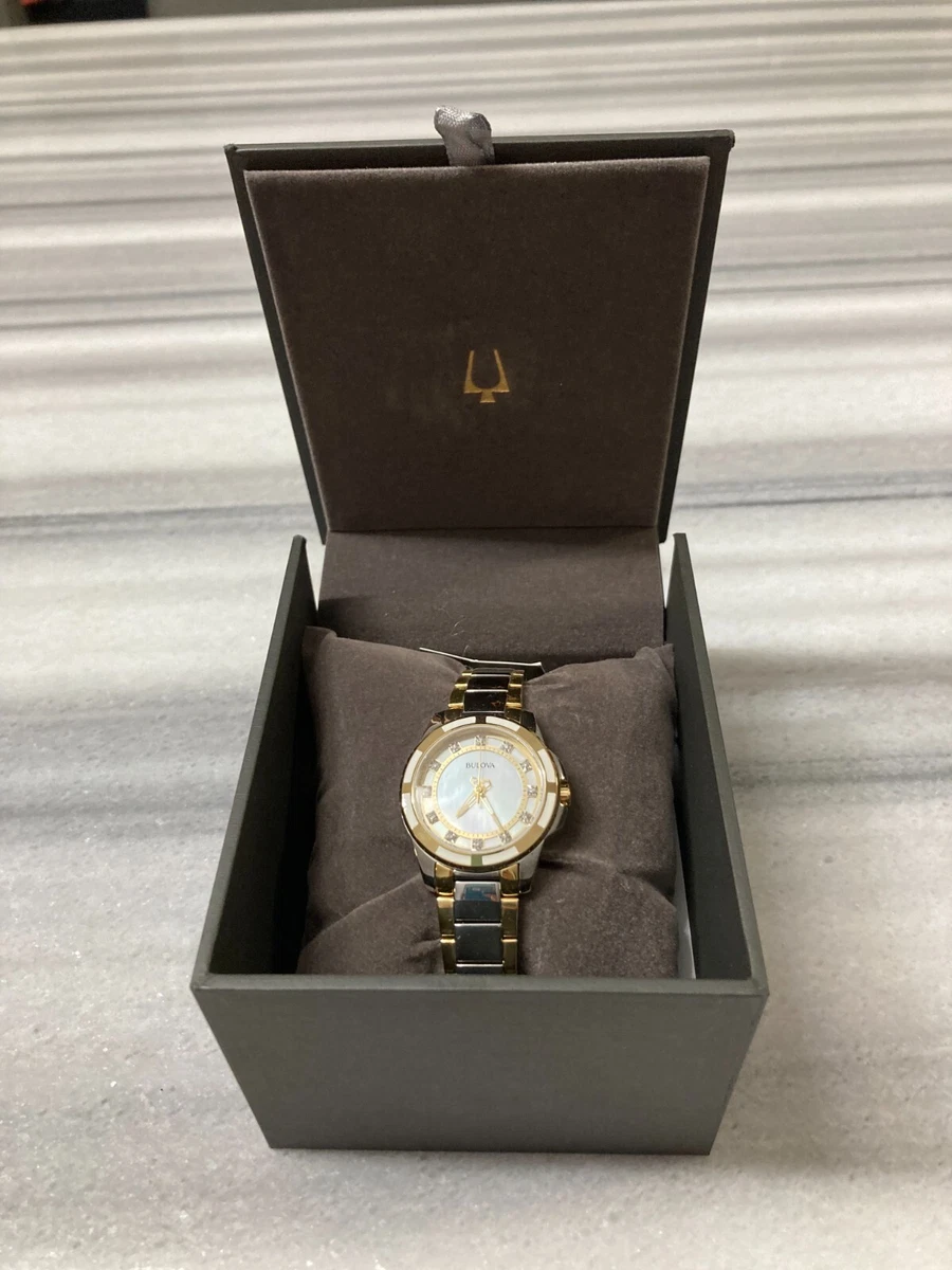 Bulova 98P140 Diamond White Mother of Pearl Two Tone Ladies Quartz