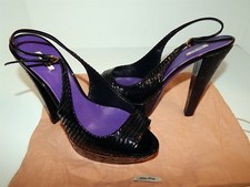 Miu Miu Black Ruched Patent Leather Cork Platform Heels Italy 37.5