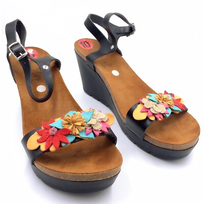 Biostep Floral Leather Slingback Wedge Sandals EU 41