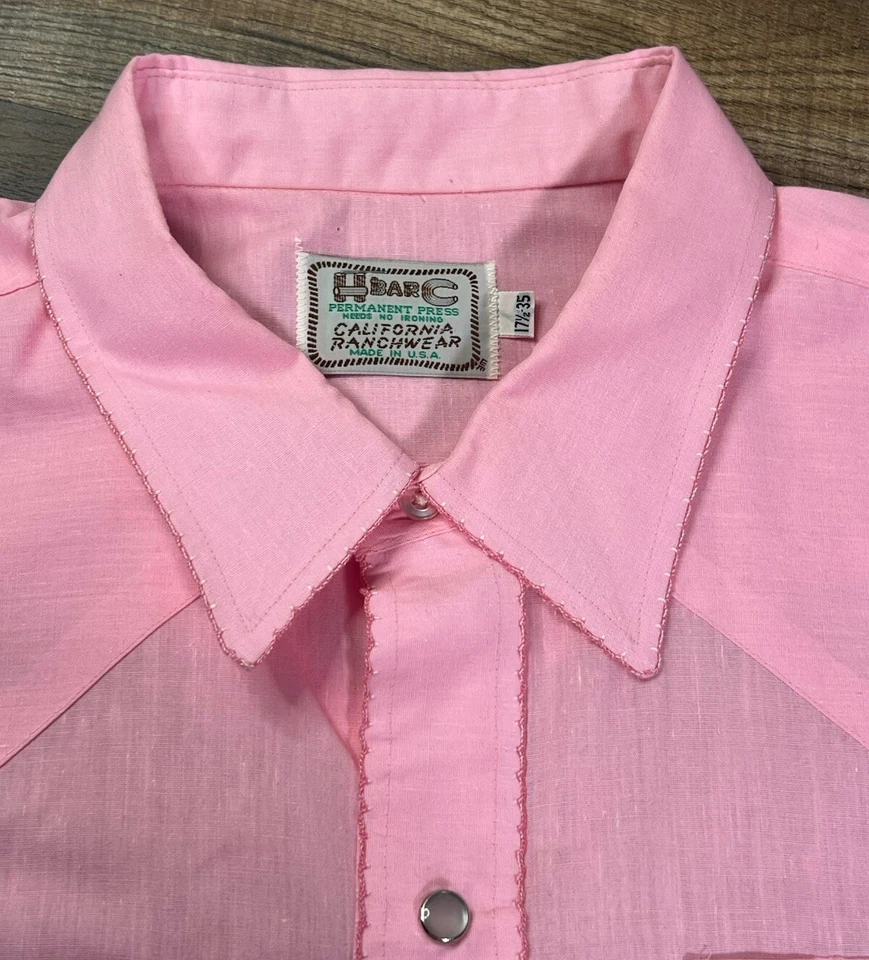 De colección 70 H Bar C Prensa Perm California Ranchwear Rosa Perla Snap 17.5/33 EE. UU. Foto 4 de 4
