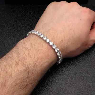 6 Ct Round Cut Lab Created Diamond Men's Tennis Bracelet 14K White Gold Plated