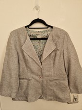 Poetry Grey Soft Linen Blazer Bnwt 3/4 Length Sleeves Button Closure Uk Size 14