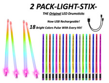 2-pack, 18 Color Changing LED Drum Sticks Light Up USB NEW Now USB Rechargeable!