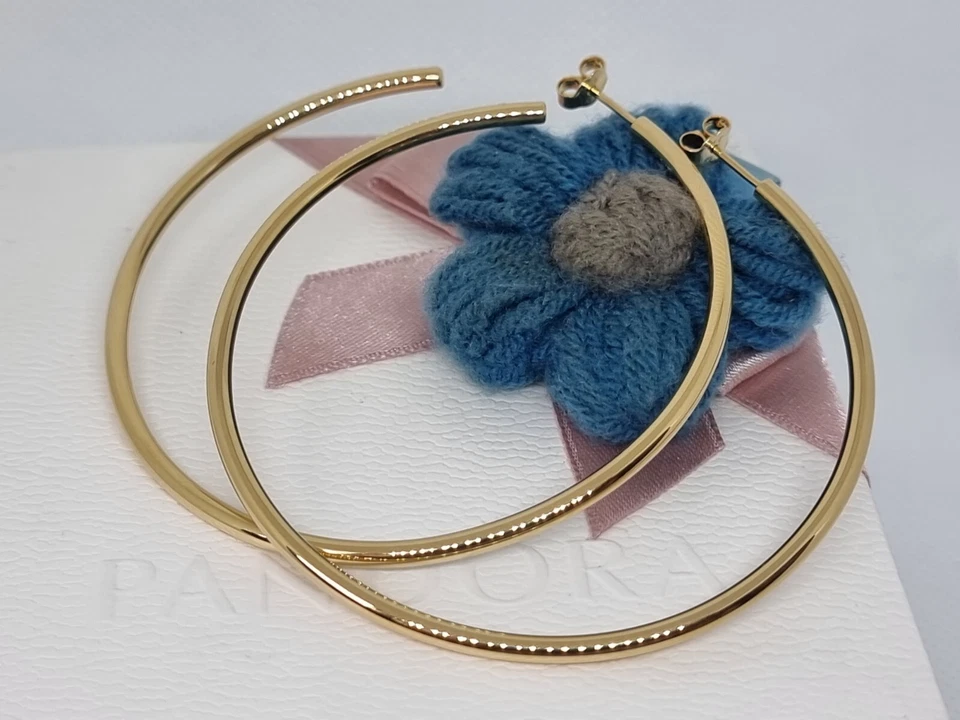 NEW Genuine Pandora 14k Gold Plated Open 65 mm Hoops BOXED 💕 ALE MET - Image 3 of 4