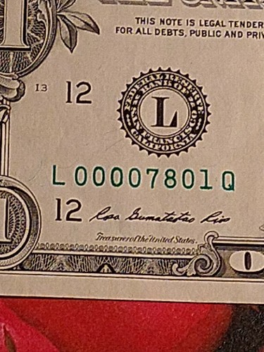 2013 $1 L SAN FRANCISCO L-Q BLOCK LOW SERIAL NUMBERS 4 ZEROS IN FRONT - Picture 3 of 8