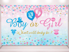 What Will Baby Be Gender Reveal 70.8in x 43.3in Pink  Blue Sign Banner Backdrop