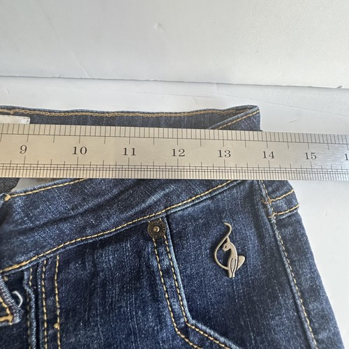 Baby Phat Jeans Juniors 7 Wide Leg Crop Dark Wash Denim Cat Logo Distressed Y2K - Picture 15 of 19