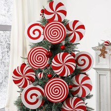 Christmas Decorations Indoor Tree Picks: 12 pcs Large Red White Peppermint Lo...